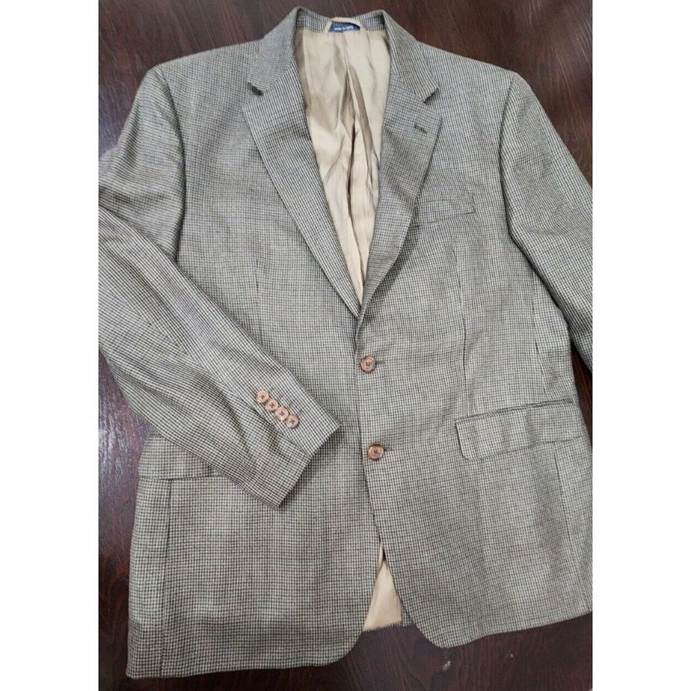 Ralph Lauren Mens Blazer Jacket Single Breasted 42R Houndstooth Brown Silk Blend - Picture 3 of 16